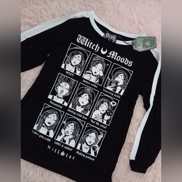 Killstar Tops - ❣️Killstar nwt witchy moods trendy girl long sleeve tee! So cute! Black & white